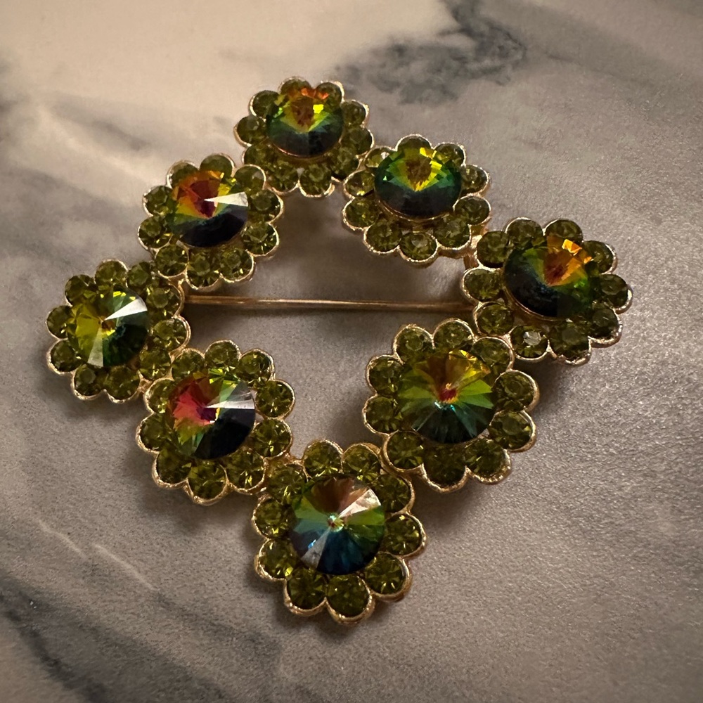 Vintage Multicolor Rhinestone Brooch